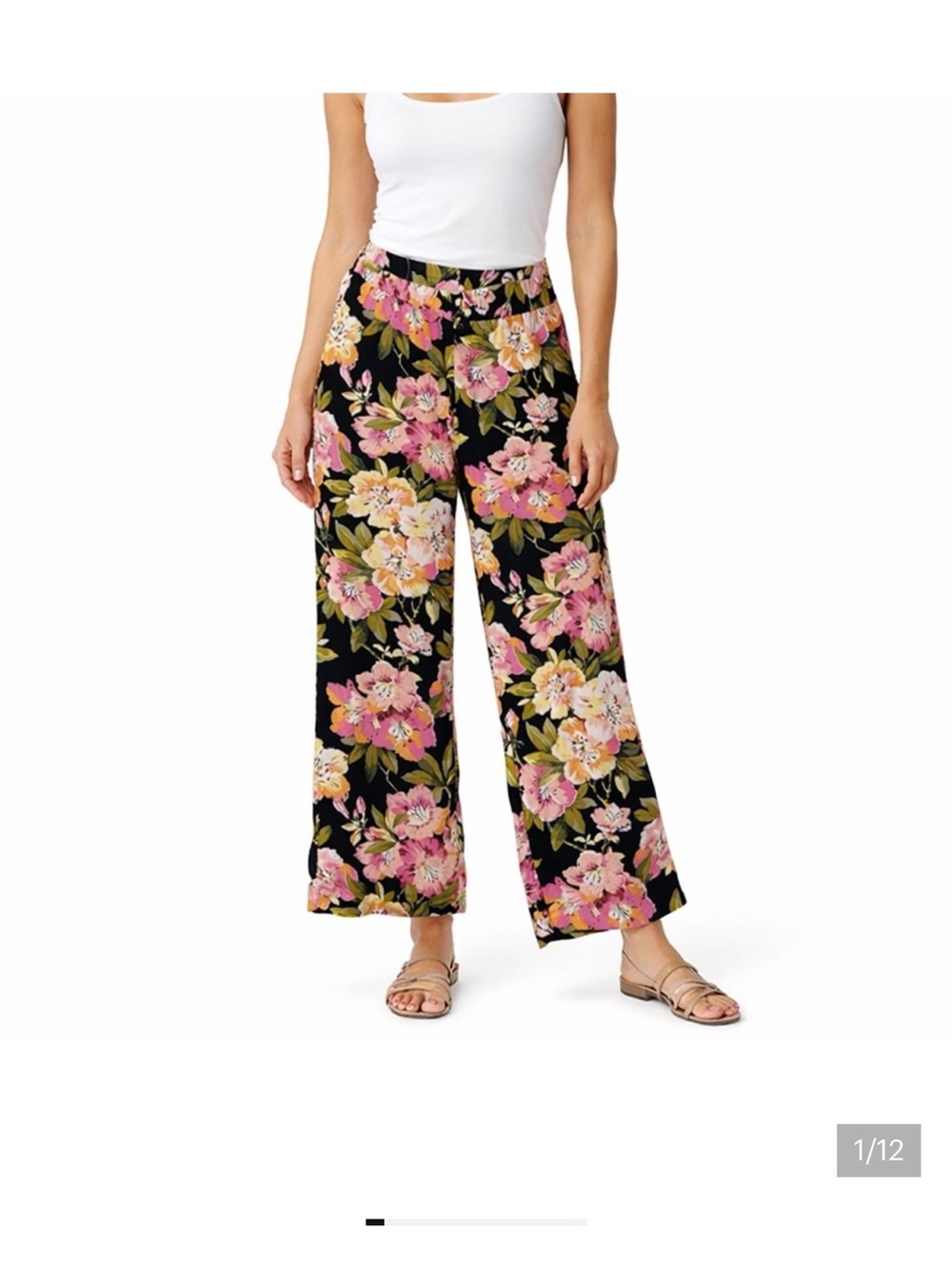 LOFT Black Wide-Leg Floral Pants